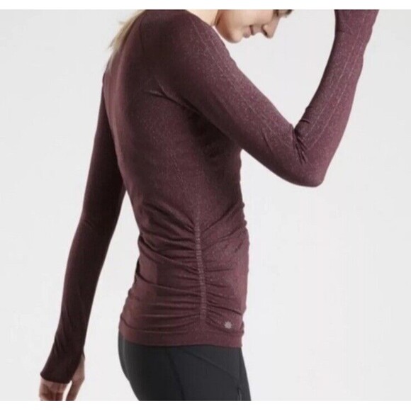 ATHLETA Speedlight Glow Top Womens S Long Sleeve Athletic Shirt Stretch Burgundy - Picture 2 of 5